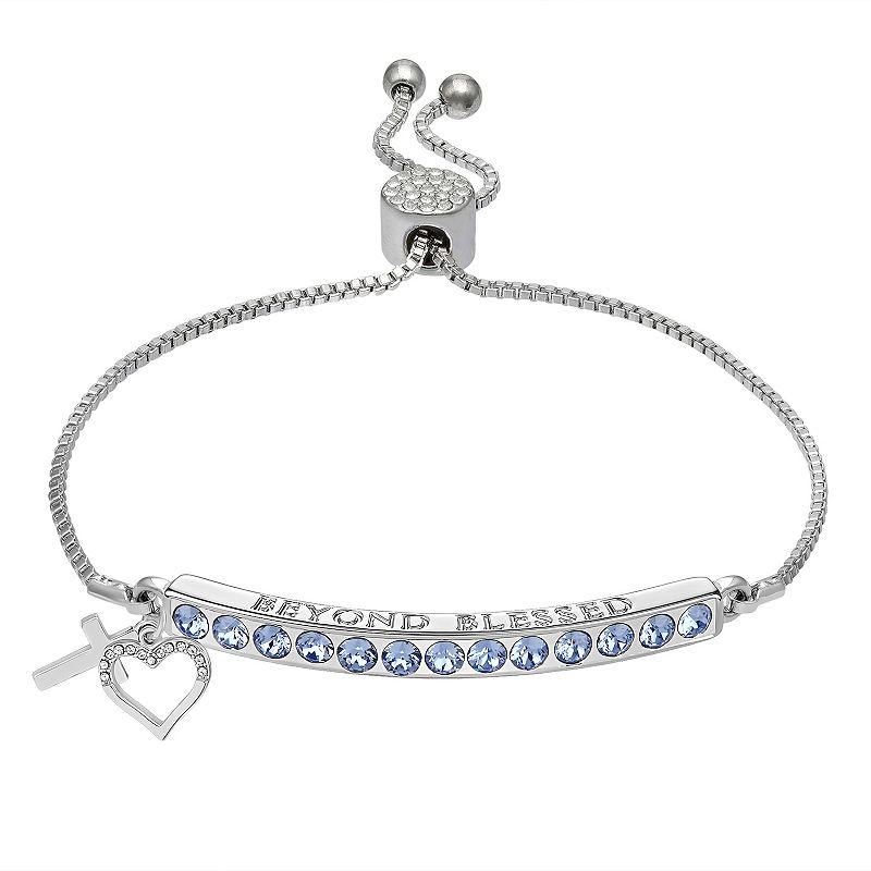 Brilliance Crystal Heart & Cross Bar Adjustable Bracelet, Womens, Size: 7