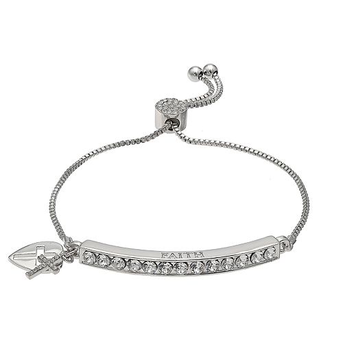 Brilliance Cross & Heart Charm Adjustable Bar Bracelet with Swarovski ...