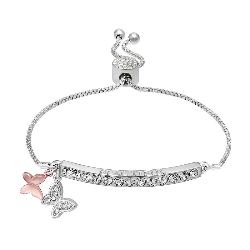 Brilliance Crystal Butterfly Charm Adjustable Bar Bracelet, Womens, Size:
