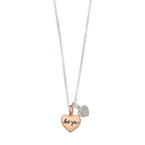 Brilliance Love You Two Tone Heart Charm Necklace With Swarovski Crystal