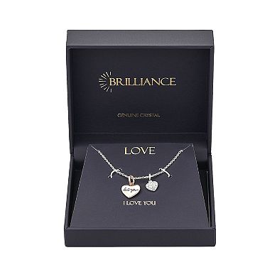 Brilliance "Love You" Crystal Two-Tone Heart Charm Necklace