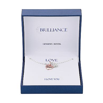 Brilliance "Love You" Crystal Two-Tone Heart Charm Necklace