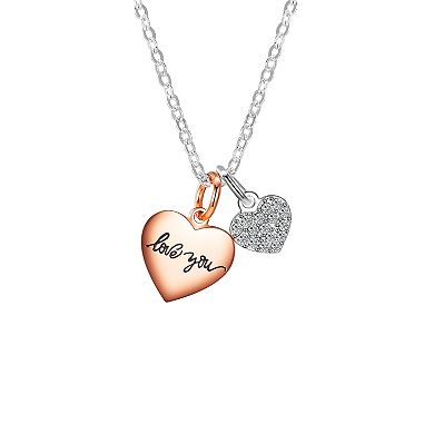 Brilliance "Love You" Crystal Two-Tone Heart Charm Necklace