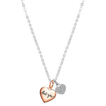 Brilliance "Love You" Crystal Two-Tone Heart Charm Necklace