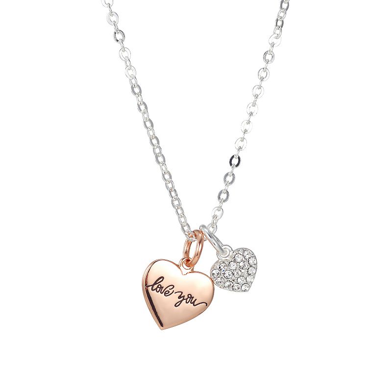 Brilliance Love You Crystal Two-Tone Heart Charm Necklace, Womens, Si