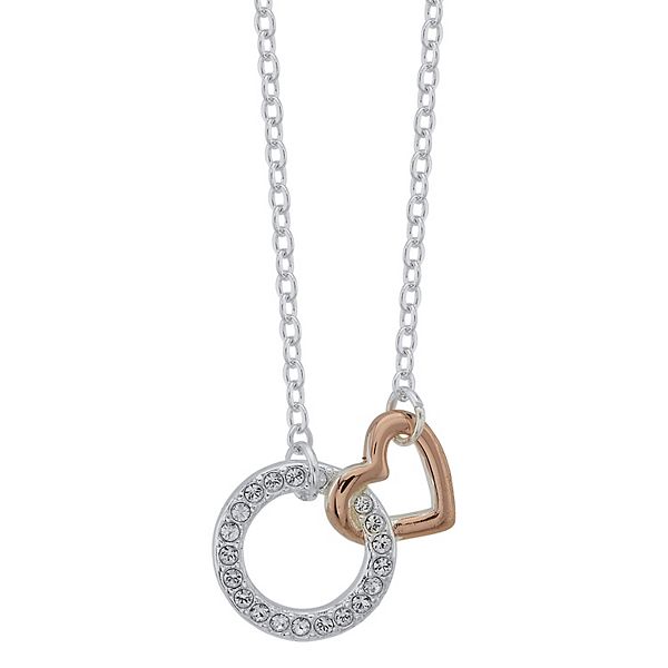 Brilliance Friend Two Tone Circle Heart Necklace With Swarovski Crystals