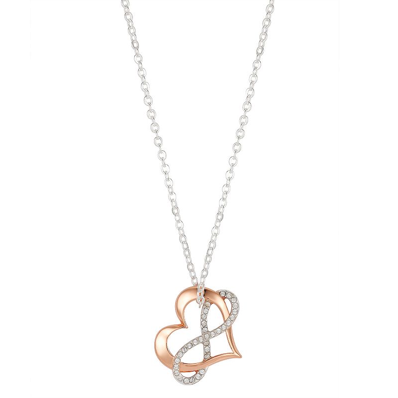 Brilliance Two-Tone Love Crystal Heart & Infinity Pendant Necklace, Wo