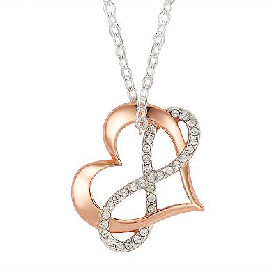 Brilliance Two-Tone "Love" Crystal Heart & Infinity Pendant Necklace