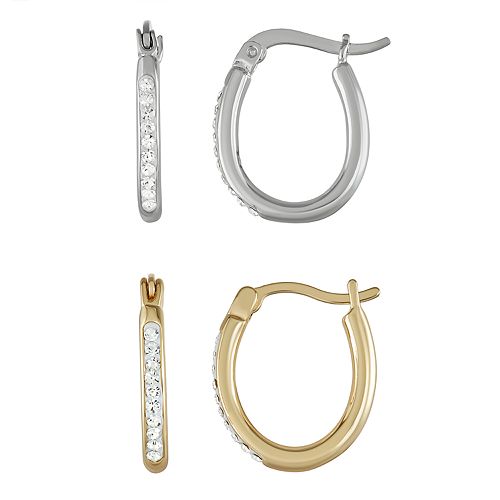 Chrystina Silver Plated Crystal Hoop Earring Set