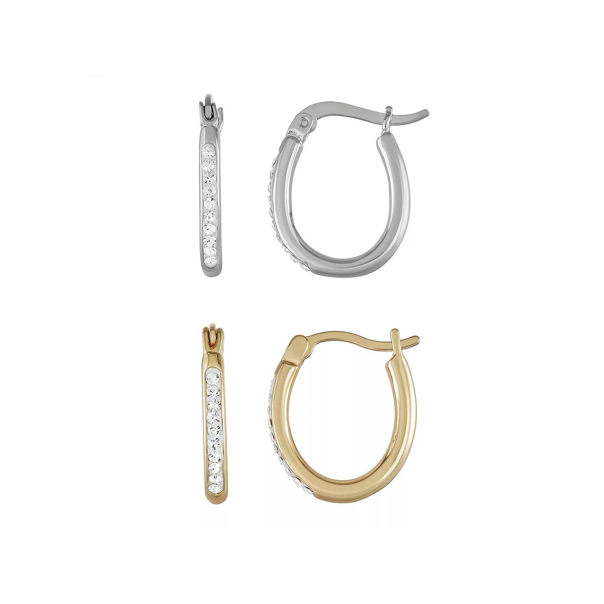Chrystina Two-Tone Crystal Hoop Earring Set, Womens, Two Tone