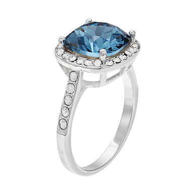 Brilliance Silver Tone Halo Ring with Swarovski Crystals