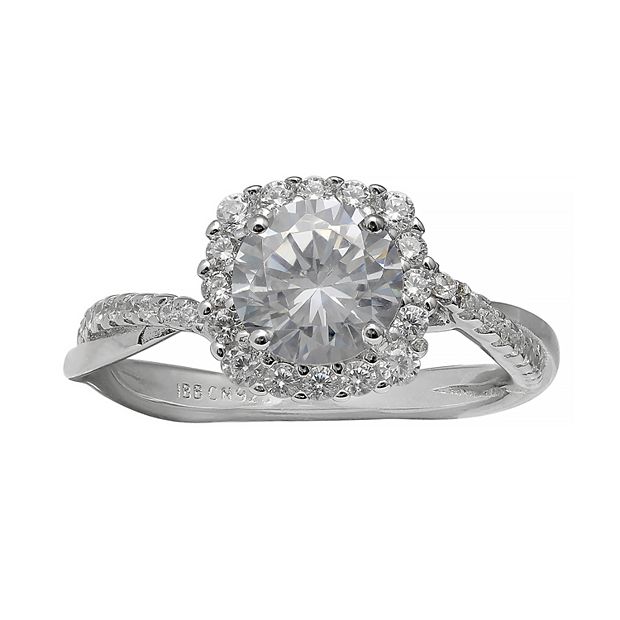 PRIMROSE Sterling Silver Cubic Zirconia Halo Ring