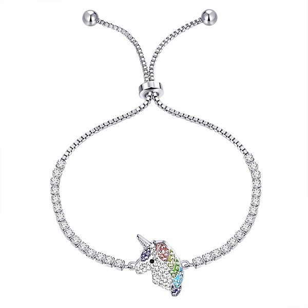 Colorful Crystal Unicorn Silver Bracelet