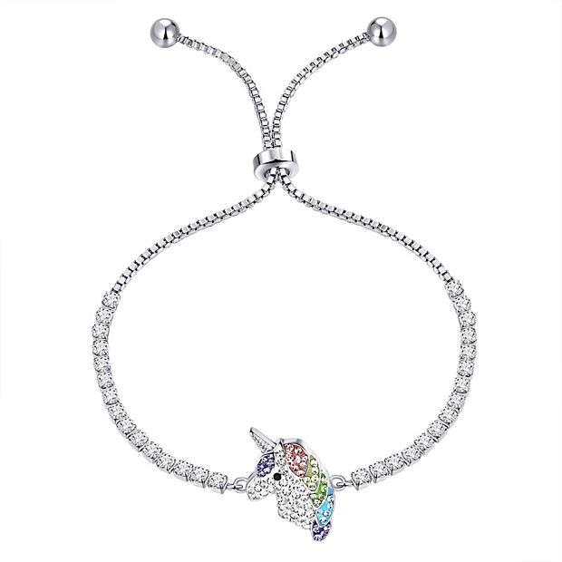 In Season Jewelry Silver Adjustable Pink & White Enamel Unicorn Bracelet