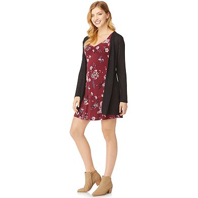 Juniors' WallFlower Ruched Neck Dress with Cardigan