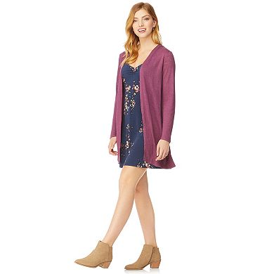 Juniors' WallFlower Ruched Neck Dress with Cardigan