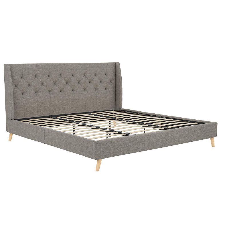 Novogratz Her Majesty Queen Bed, Gray Linen