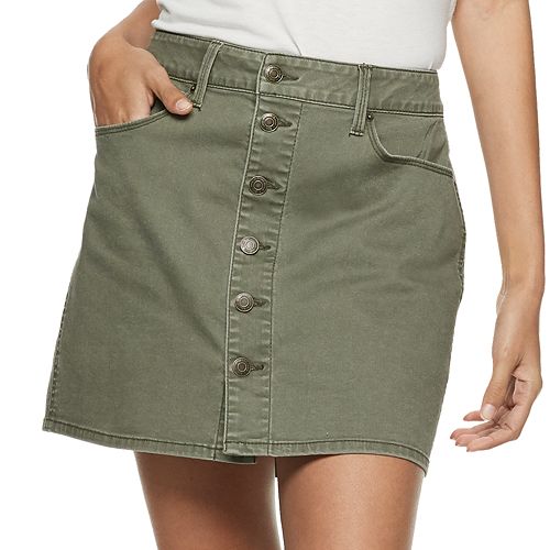 Juniors' Mudd® Button Front Distressed Twill Skirt