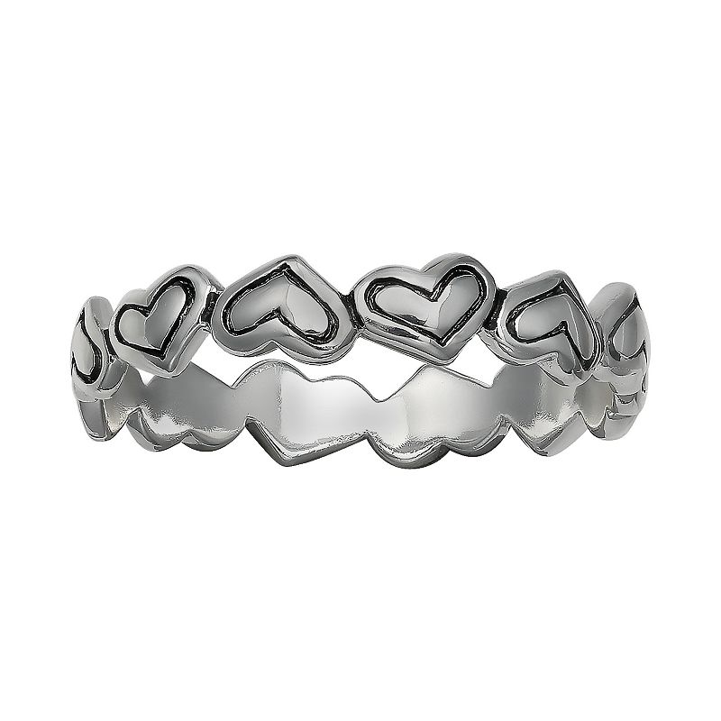 PRIMROSE Sterling Silver Oxidized Heart Ring, Womens, Size: 9, Grey