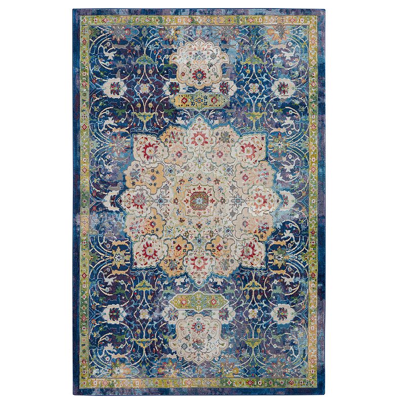 Nourison Global Vintage Oushak Rug, Blue, 5X7.5 Ft