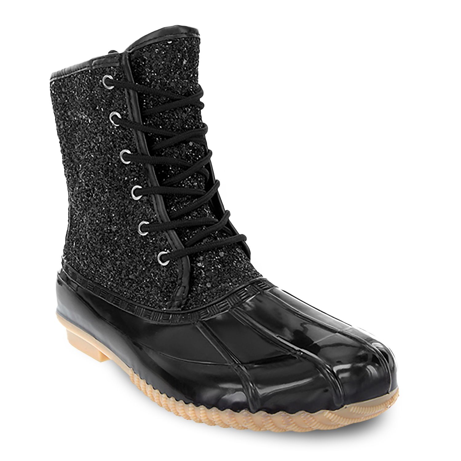 black glitter duck boots