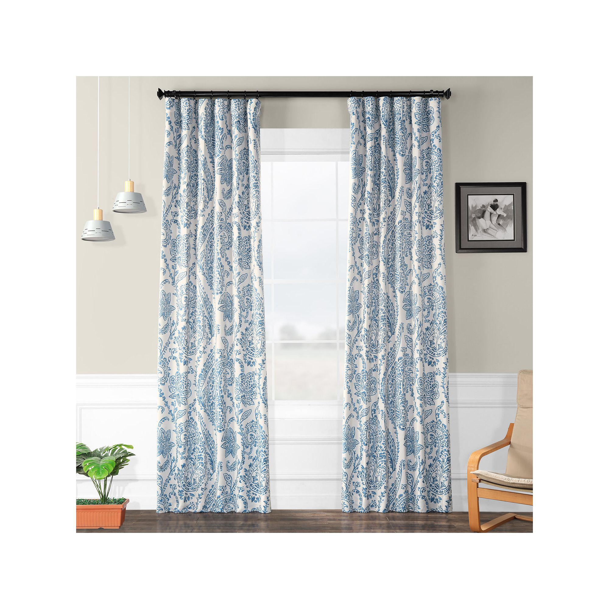 EFF Tea Time Room Darkening Window Curtain Panel, Tea Time Blue