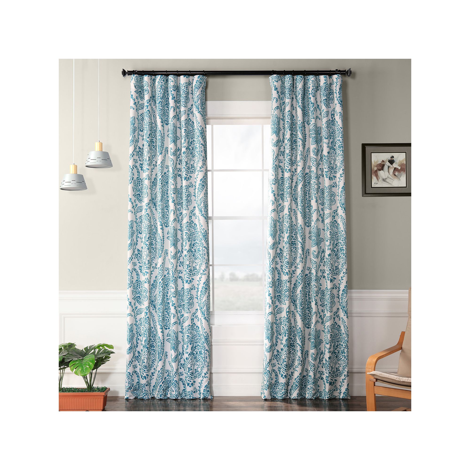 EFF Tea Time Room Darkening Window Curtain Panel, Tea Time Blue