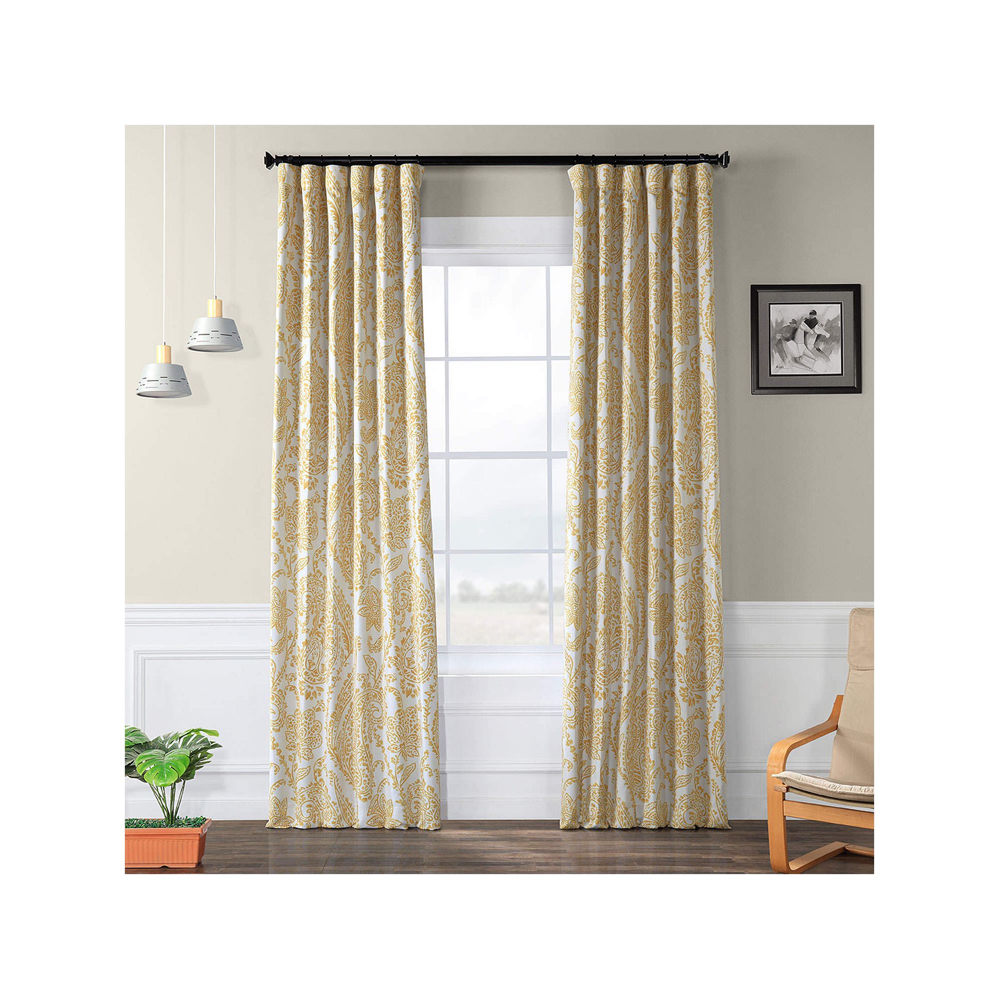 EFF Tea Time Room Darkening Window Curtain Panel, Tea Time Yellow Gold