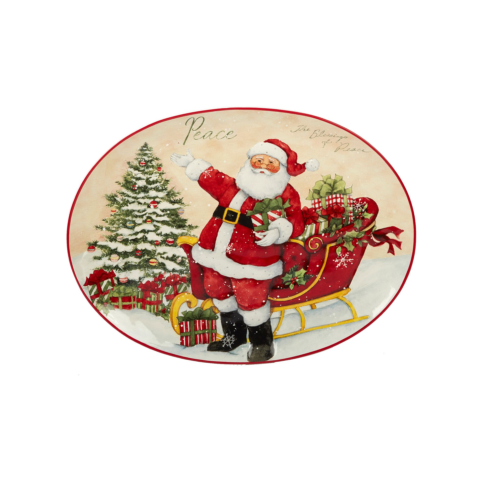 Certified International Holiday Wishes Plaid Oval Platter, None