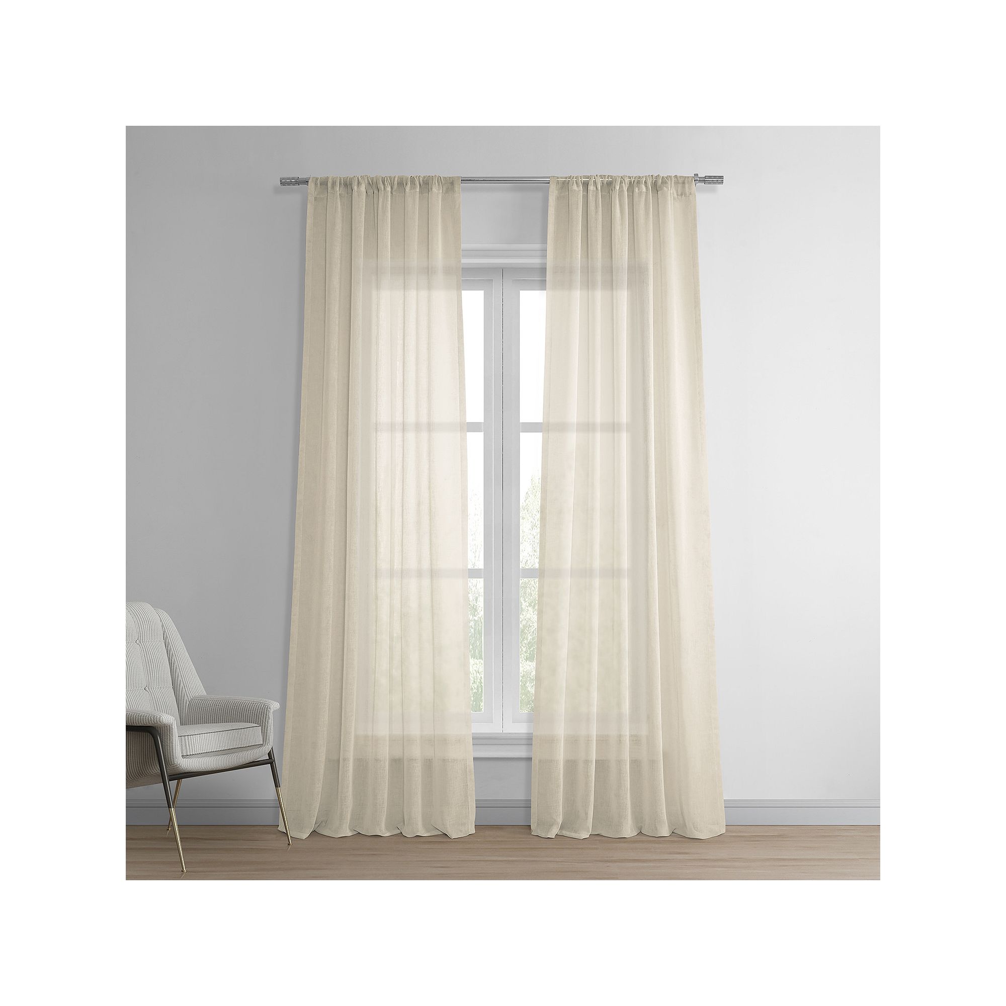EFF Solid Faux Linen Sheer Window Curtain, Cotton Seed