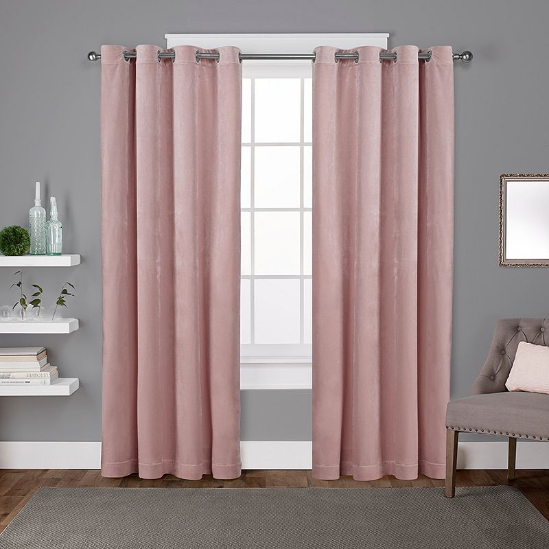 Exclusive Home Curtains Velvet Heavyweight Pinch Pleat Top Curtain Panel Pair  84  Length  Blush