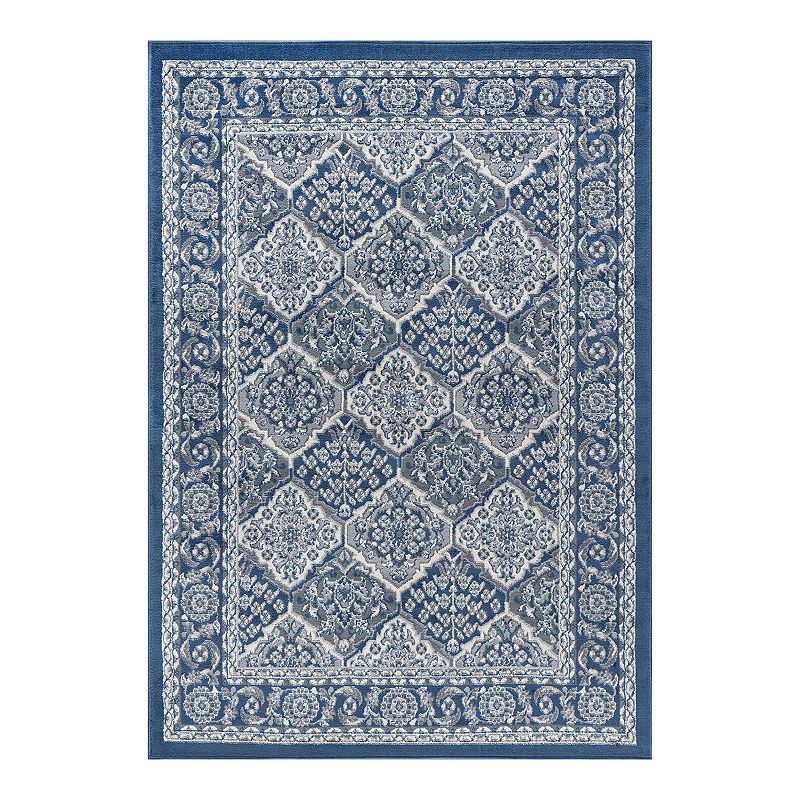KHL Rugs Oxnard Ornate Area Rug, Blue, 8Ft Rnd