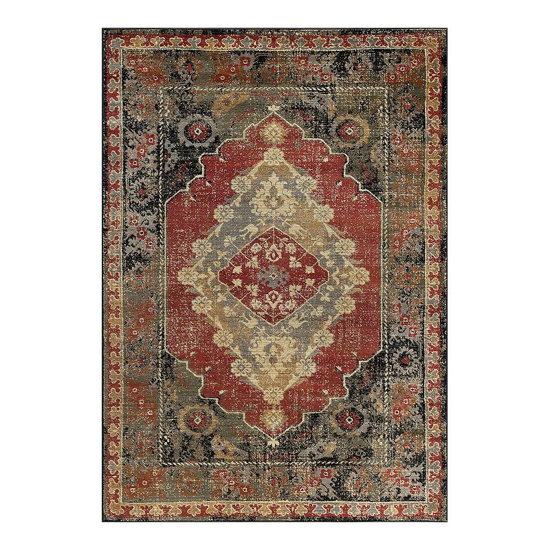 KHL Rugs Fiona Border Rug, Red, 2X7 Ft