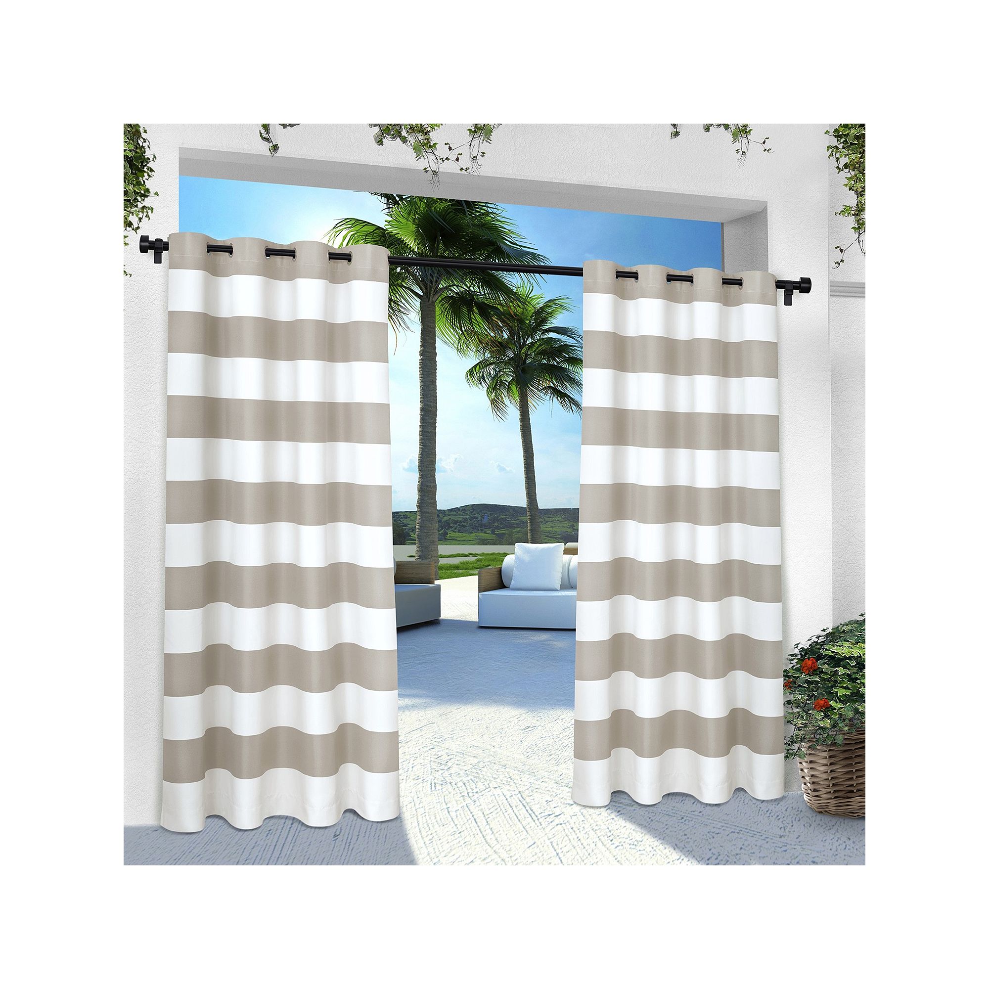 Exclusive Home 2-pack Indoor/Outdoor Stripe Cabana Window Curtains, Cloud G