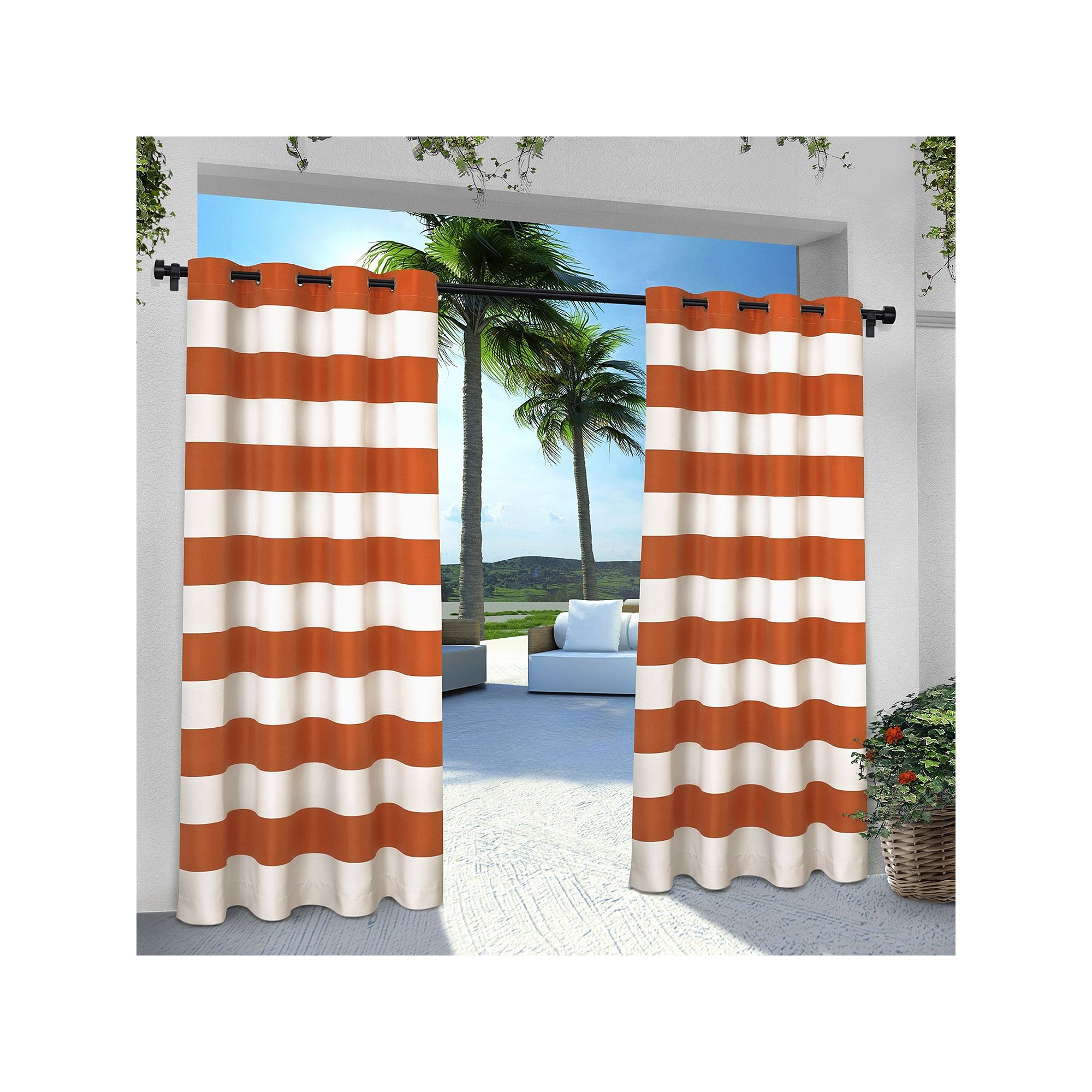 Exclusive Home 2-pack Indoor/Outdoor Stripe Cabana Window Curtains, Mecca O