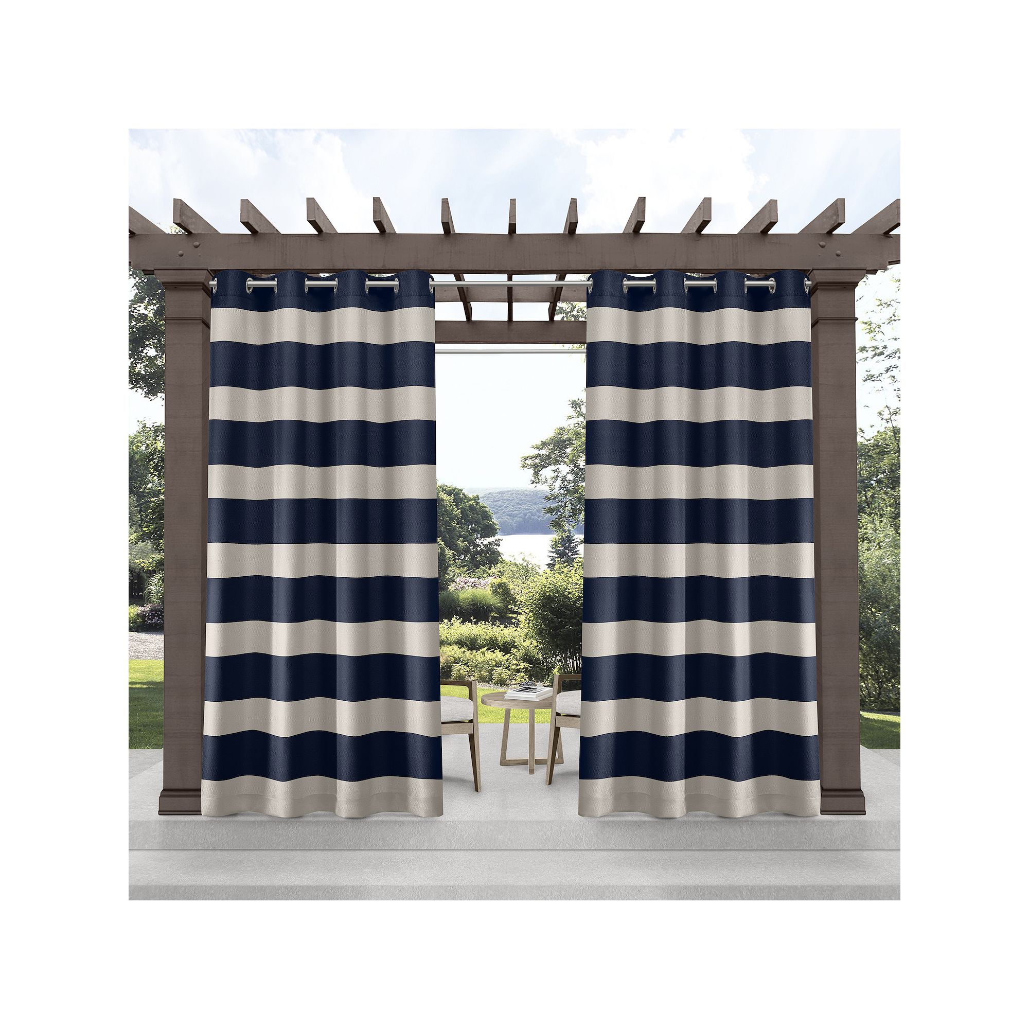 Exclusive Home 2-pack Indoor/Outdoor Stripe Cabana Window Curtains, Blue