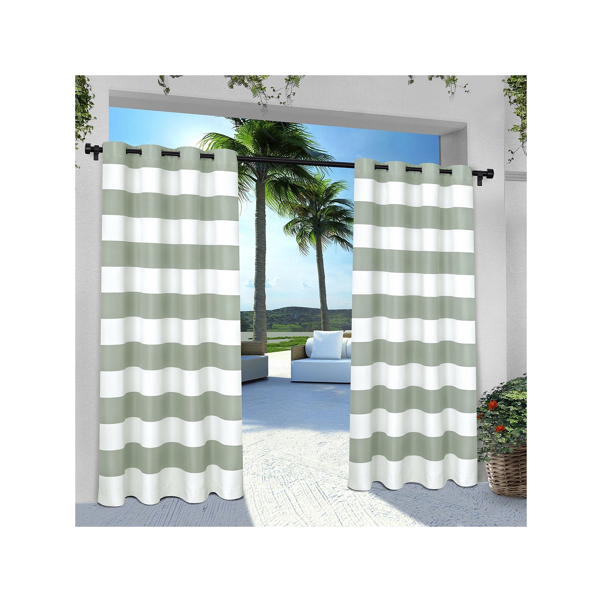 Exclusive Home 2-pack Indoor/Outdoor Stripe Cabana Window Curtains, Seafoam