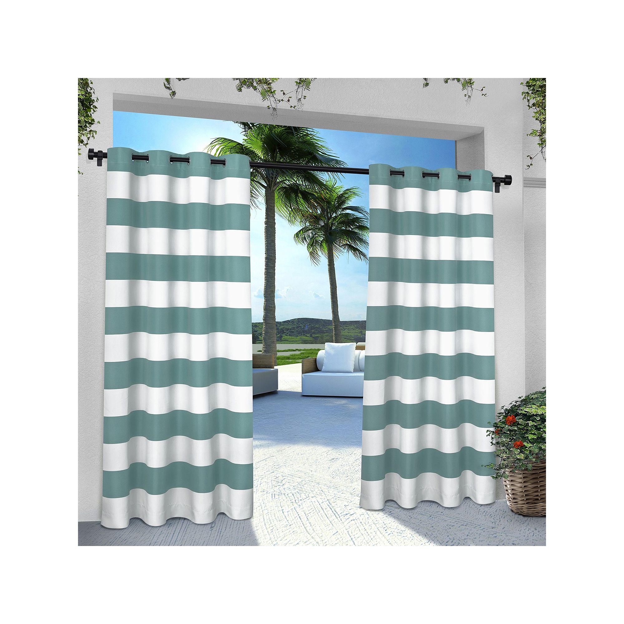 Exclusive Home 2-pack Indoor/Outdoor Stripe Cabana Window Curtains, Blue