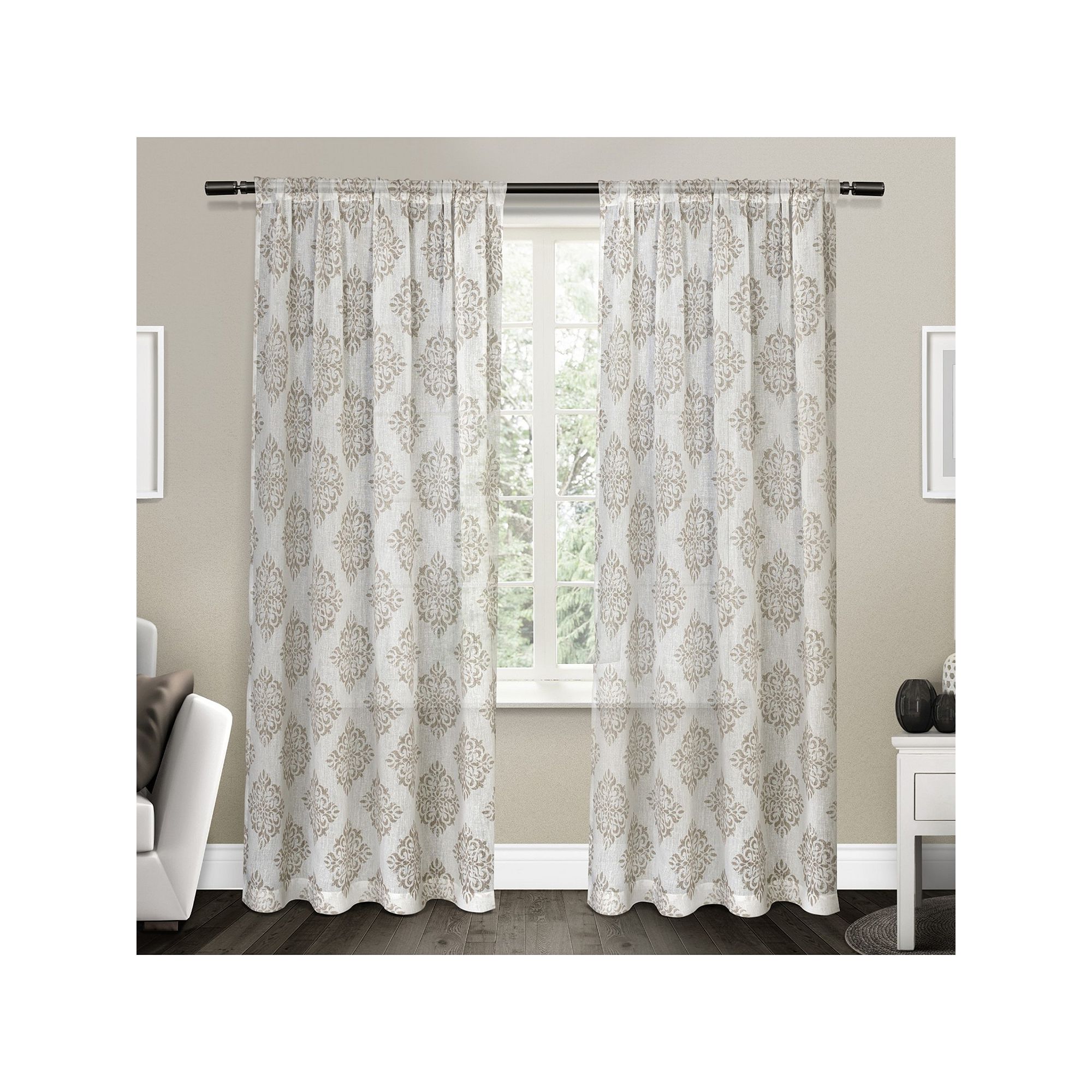 Exclusive Home 2-pack Nagano Medallion Belgian Sheer Window Curtains, Brown