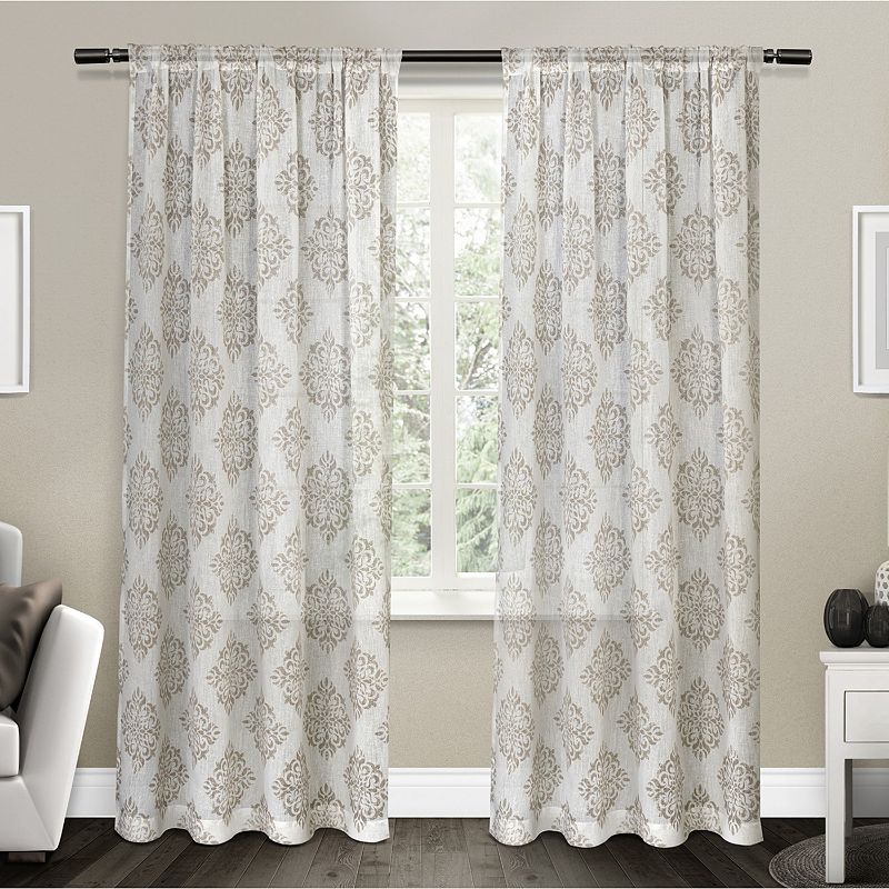 Exclusive Home Curtains Nagano Medallion Belgian Linen Rod Pocket Curtain Panel Pair  54x108  Taupe