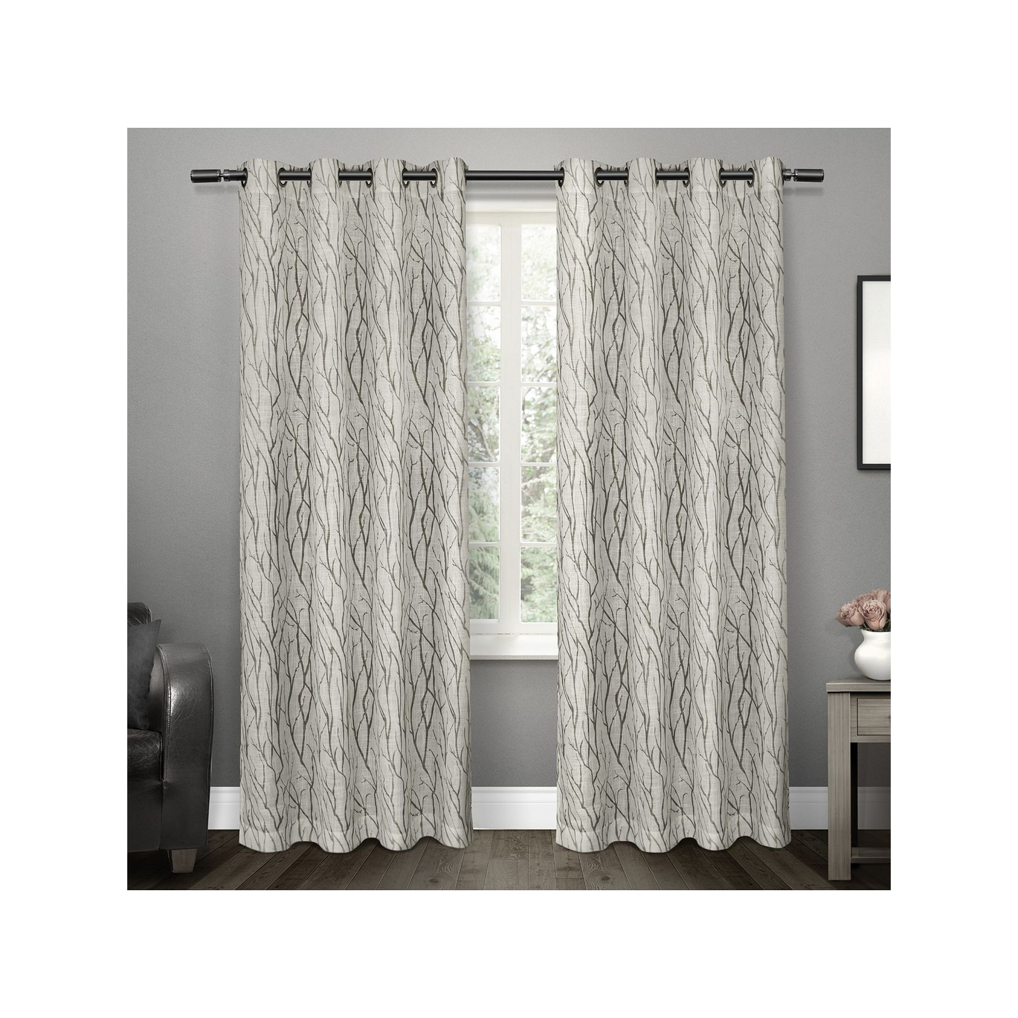 Exclusive Home 2-pack Oakdale Motif Textured Sheer Window Curtains, Dove Gr