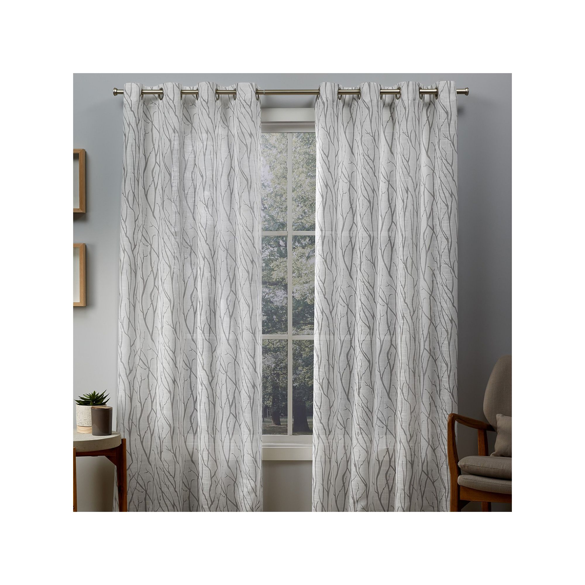 Exclusive Home 2-pack Oakdale Motif Textured Sheer Window Curtains, Silver