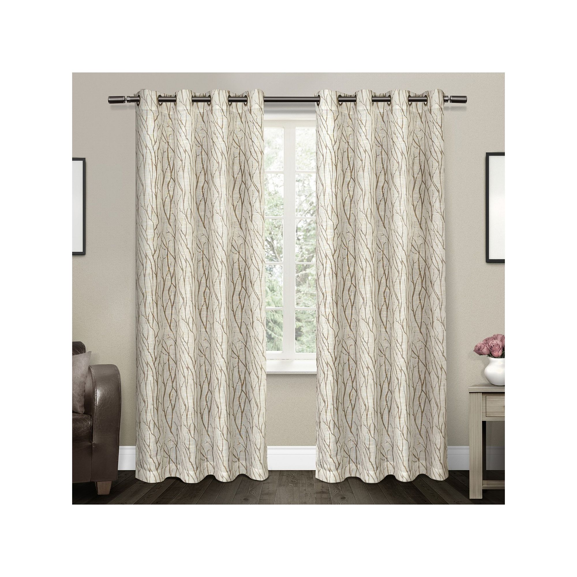 Exclusive Home 2-pack Oakdale Motif Textured Sheer Window Curtains, Brown