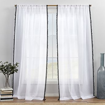 Exclusive Home 2-pack Tassels Embellished Sheer Window Curtains