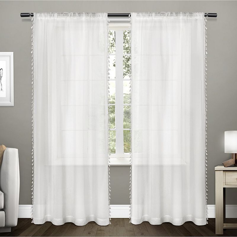 Exclusive Home 2-pack Tassels Embellished Sheer Window Curtains, Winter White