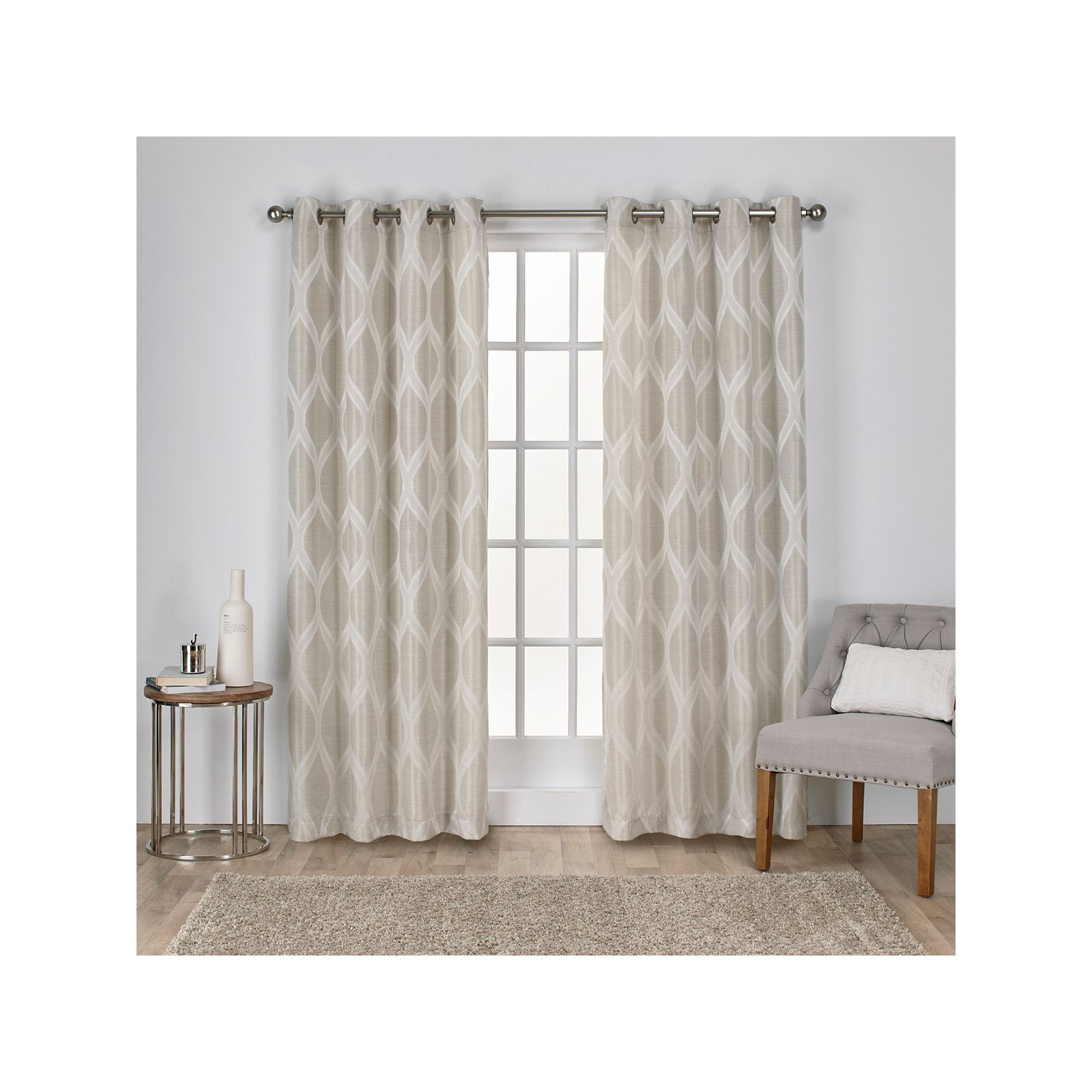 Exclusive Home 2-pack Montrose Ogee Geometric Textured Linen Window Curtain