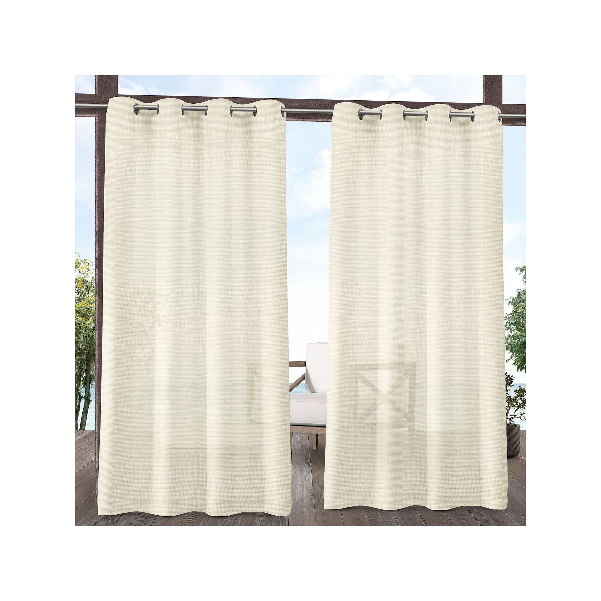 Exclusive Home 2-pack Miami Indoor/Outdoor Textured Window Curtains, Ivory