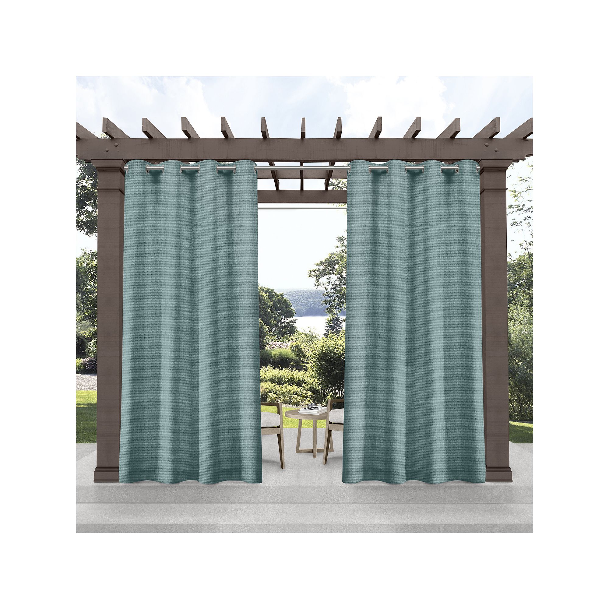 Exclusive Home 2-pack Miami Indoor/Outdoor Textured Window Curtains, Blue