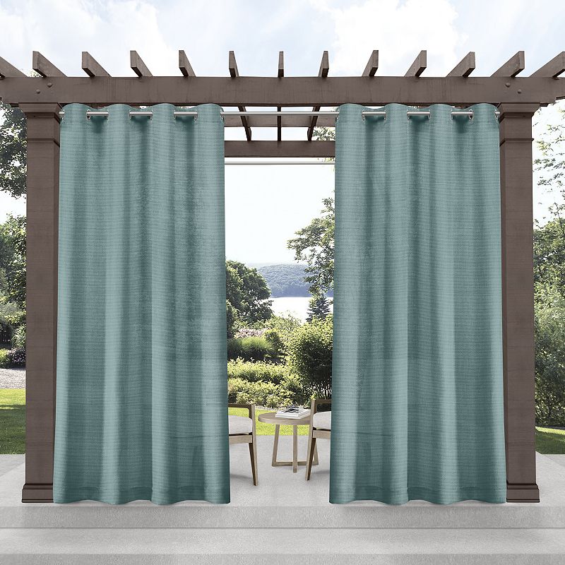 Exclusive Home Curtains Miami Semi-Sheer Textured Indoor/Outdoor Grommet Top Curtain Panel Pair  54x96  Teal