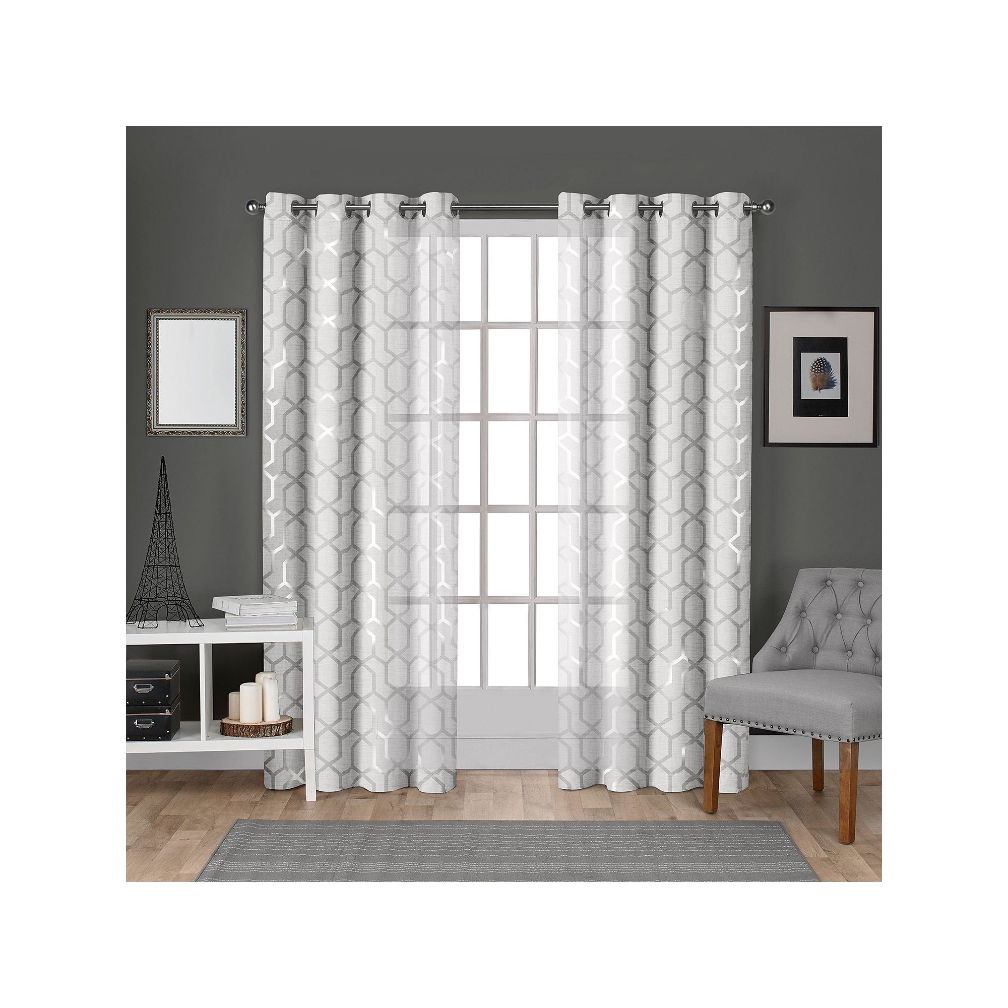 Exclusive Home 2-pack Panza Metallic Geometric Print Sheer Window Curtains,